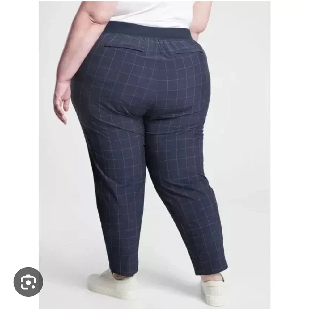 Athleta Brooklyn Textured Ankle Pant Windowpane Navy Blue High Rise